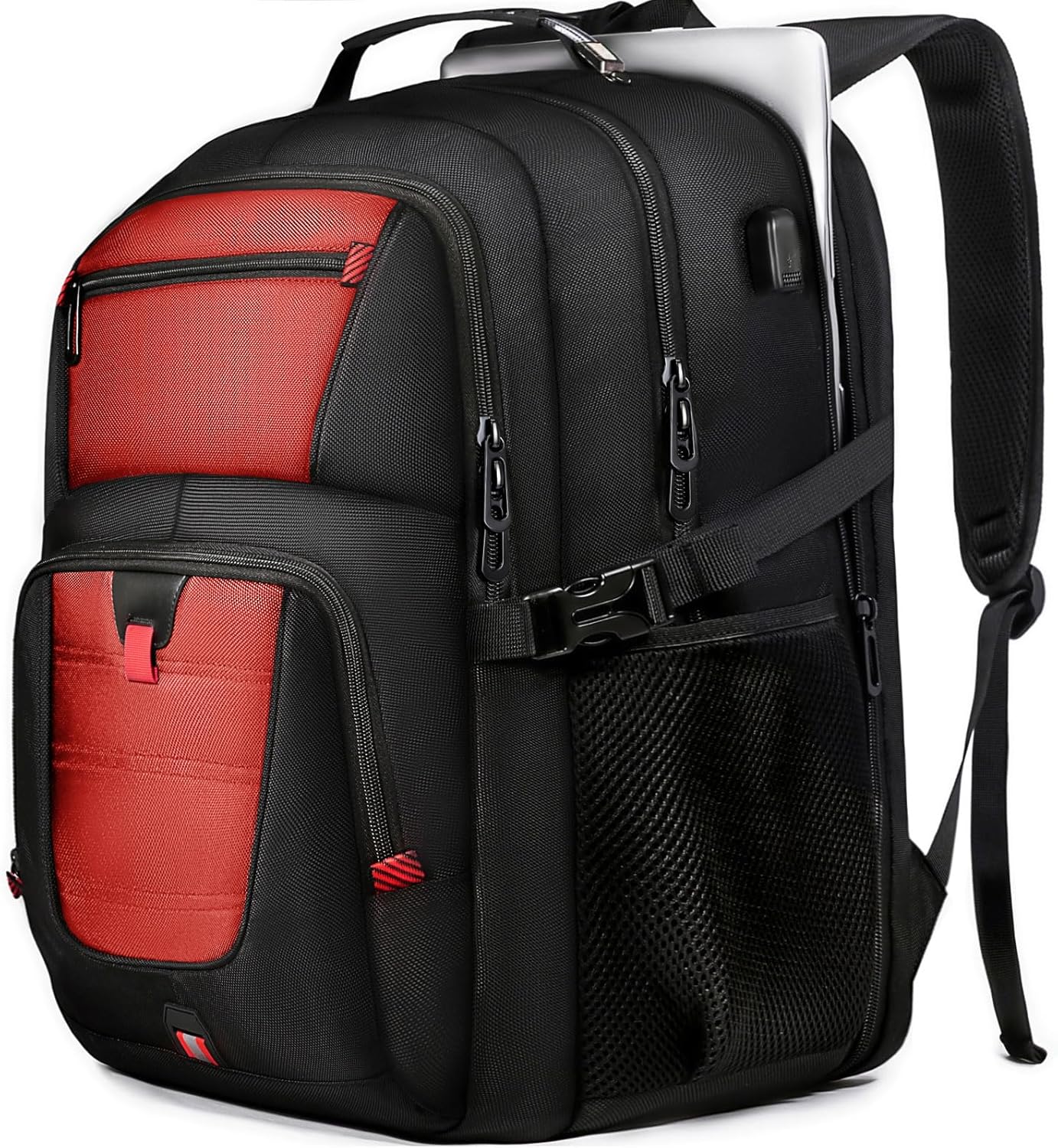 Z-MGKISS Big Travel Backpack, Large Laptop Backpack, TSA Approved Bag 50L, Anti-Theft Water Resistant Computer Daypack 17.3 Inch, Red