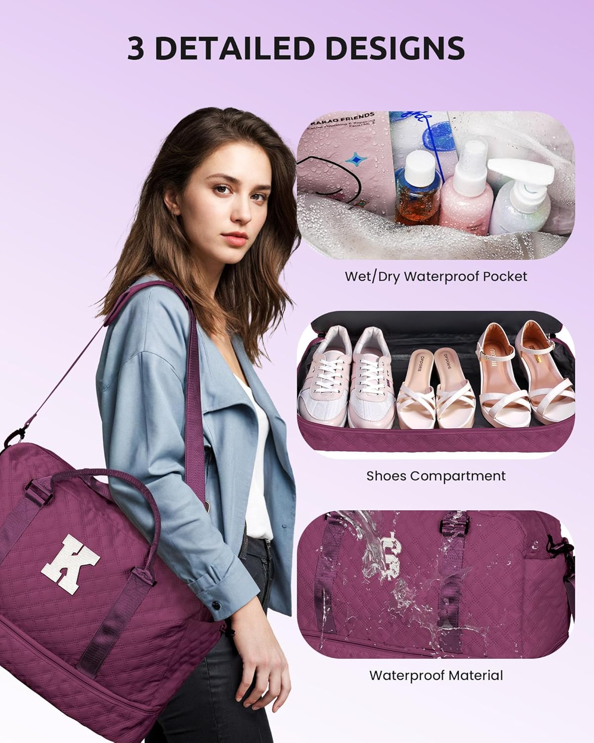 Granddaughter Gift from Grandmom, Teen Birthday Gift-Initial Travel Bag with Shoe Compartment, Weekender Bag, Monogram Overnight Bag for Women, Letter Travel Bag with Makeup Bag (Letter Q)