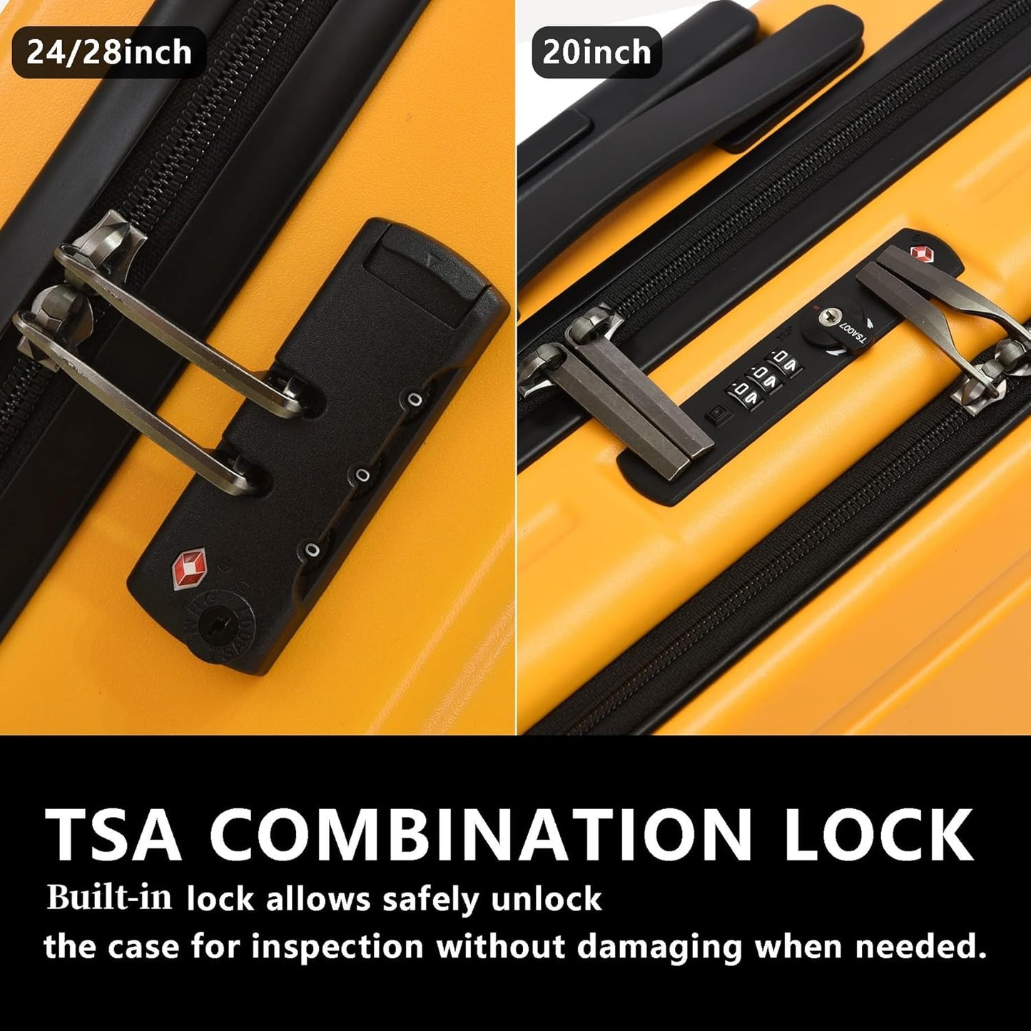 3Pcs (20/24/28) Luggage Set, HardShell Lightweight, Only 20" with Front Pocket, 21.65*15.35*7.87" Fits Overhead Cabin, 24" (26*17.7*10.2") and 28" (19.68*11.81*29.92") Checked Luggage, Orange