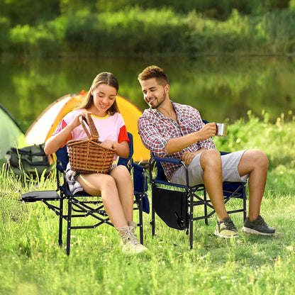 VINGLI Camping Chairs, Directors Chair, Camping Chair with Side Table & Carry Bag，Heavy Duty Camping Chairs for Adults,Portable Folding Camping Chair 2 Pack, for Beach, Fishing,Trip,Picnic,Lawn-Blue