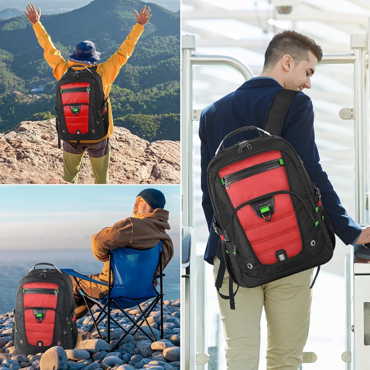 Z-MGKISS 18.4-19 Inch Extra Large Laptop Backpack, Travel Backpack for Men & Women, School Rucksack Bag with USB Charging Port and Multiple Compartments, Business Work College Daypack, Red