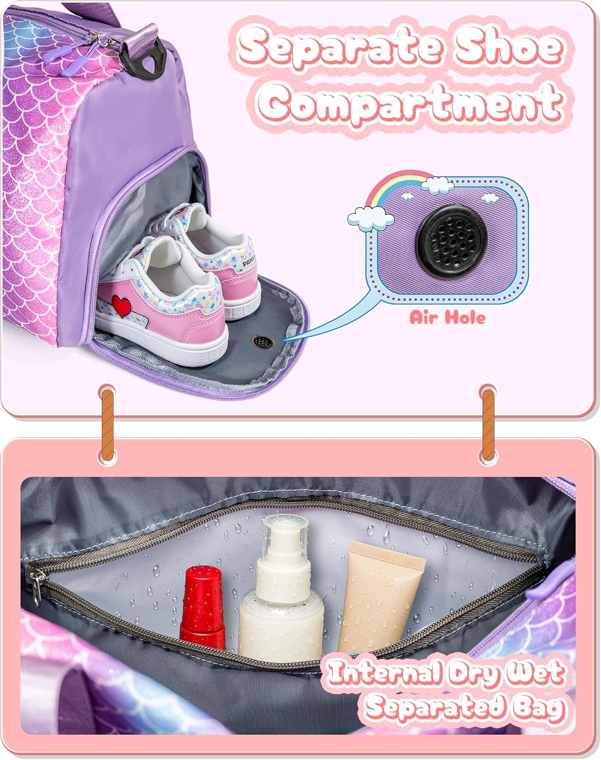 Gift Ideas for Kids Girls-Girl Gym Bag with Shoe Compartment, Kid Personalized Weekender Overnight Bags, Initial Travel Tote with Makeup Pouch, Graduation Gifts Granddaughter (Letter N)