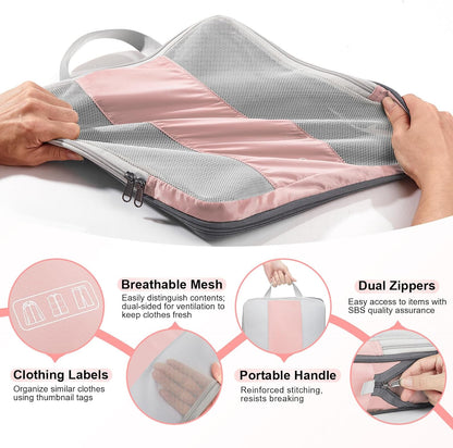 10 Set Compression Packing Cubes for Travel Essentials Women Mom,Compressible Expandable Packing Cubes for Suitcase,OlarHike Luggage Organizer Bags for Travel,Handy Helper for Organizing Clothes(Pink)