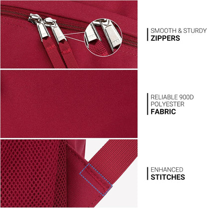 ZORFIN 26L Backpack for College, and Travel: Water Resistant Bookbag - Russet Red