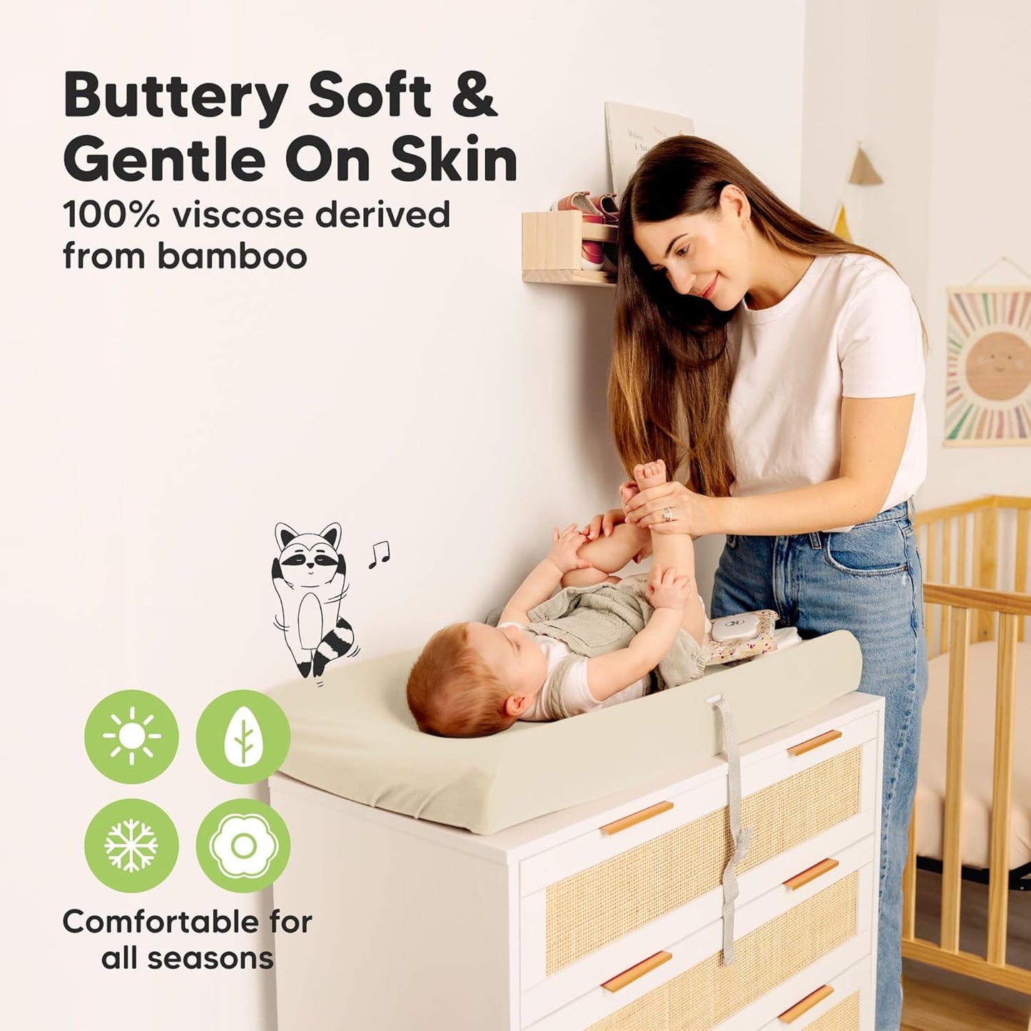 2-Pack Baby Changing Pad Covers for Girl, Boy, Neutral - Soft Viscose Derived from Bamboo Changing Table Pad Cover Sheets, Baby Nursery Diaper Changing Pad Cover, Contour Changing Pad Liner (Cameo)