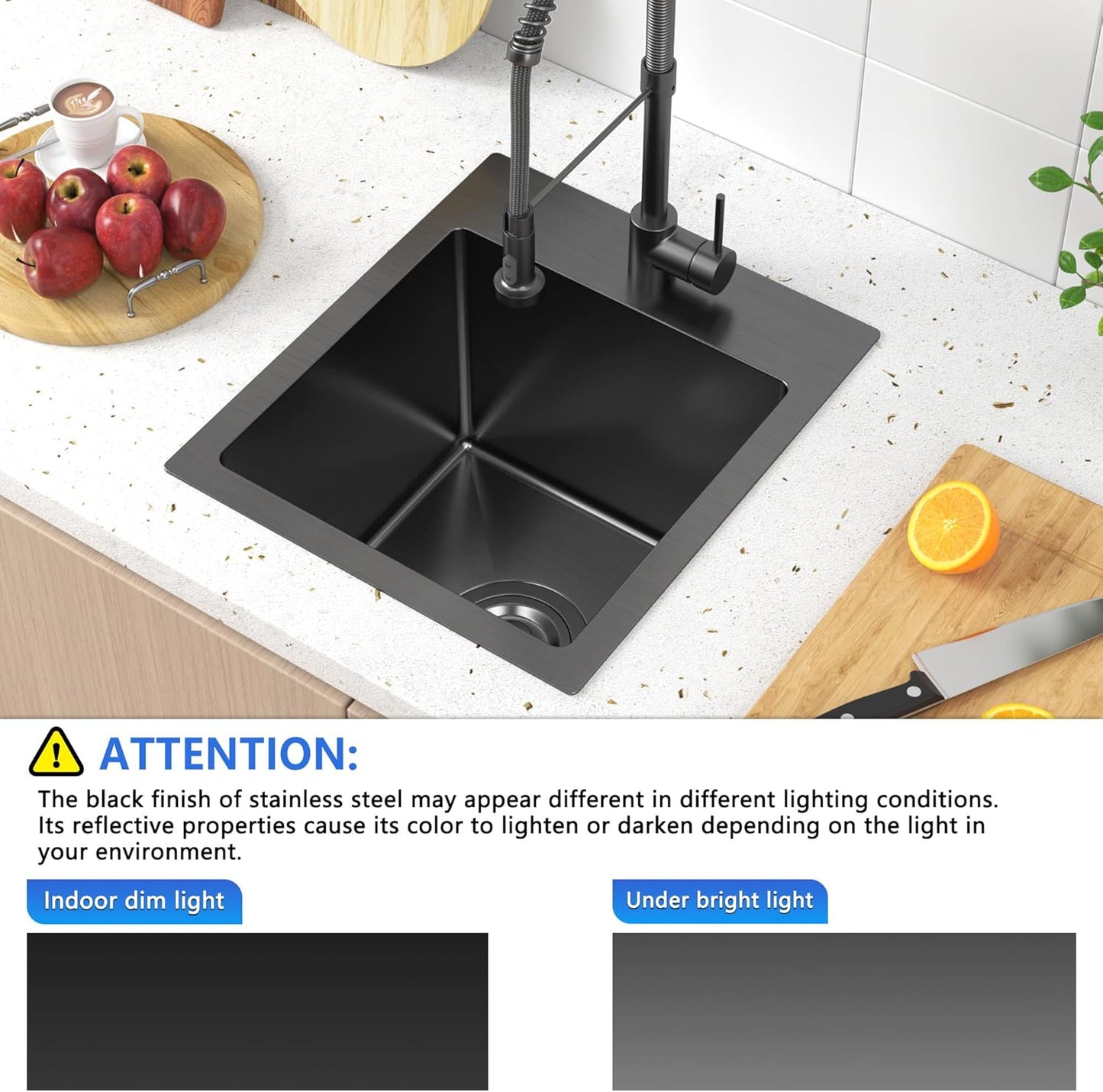 13 x 15 inch Drop in Bar Sink Black, Small Topmount Kitchen Sink Single Bowl 18 Gauge Handmade Wet Bar Sink with Drain