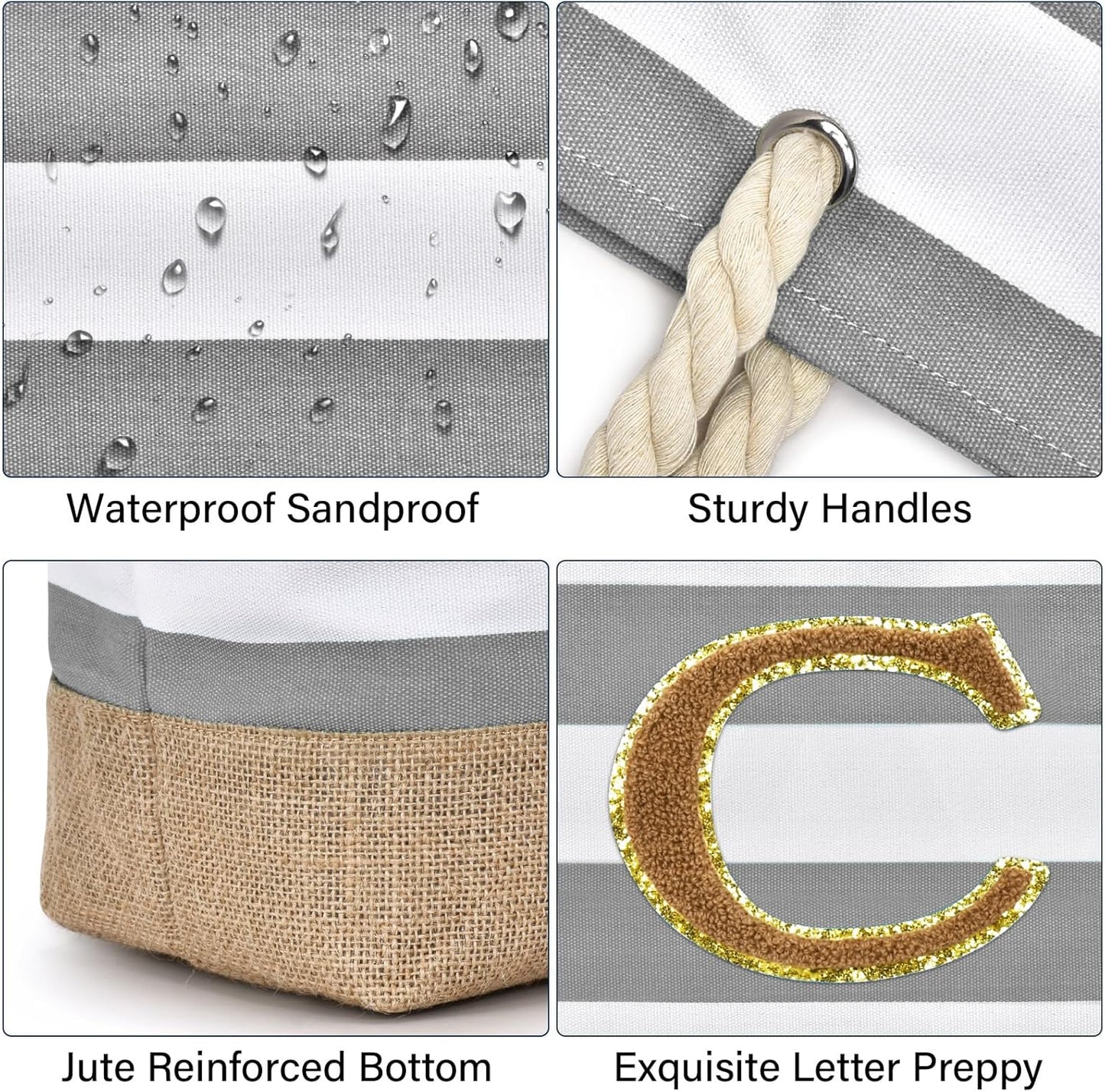 Becokan Beach Bag Initial Beach Tote with Makeup Bag for Travel Work Storage Personalized Birthday Gifts for Women Her