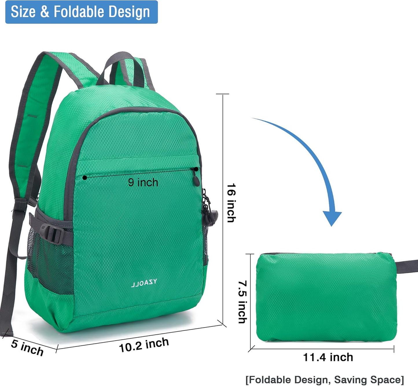 YZAOLL Small Lightweight Packable Hiking Backpack, 20L Hiking Backpack Day Pack for Women Men Travel Camping Vacation,Qing