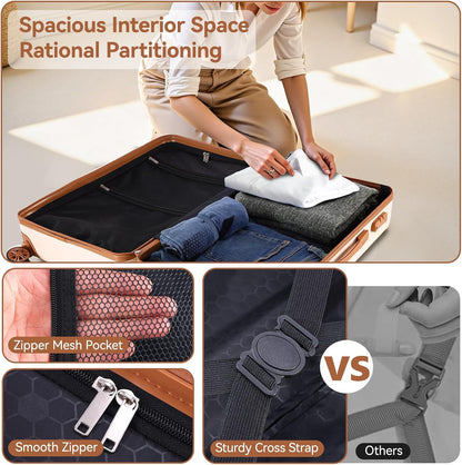 Hoteel 3 Piece Luggage Set with Spinner Wheels (4-YEAR WARRANTY), Carry on Luggage for Travel with TSA Lock, Hardshell ABS+PC Suitcase Set, 20" Suitcase + Expandable Duffel Bag + Cosmetic Bag(Beige)