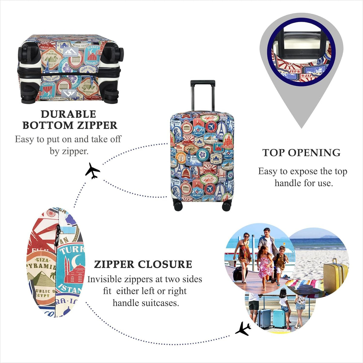 Explore Land Travel Luggage Cover Suitcase Protector Fits 23-26 Inch Case (Landmark Sticker, M)