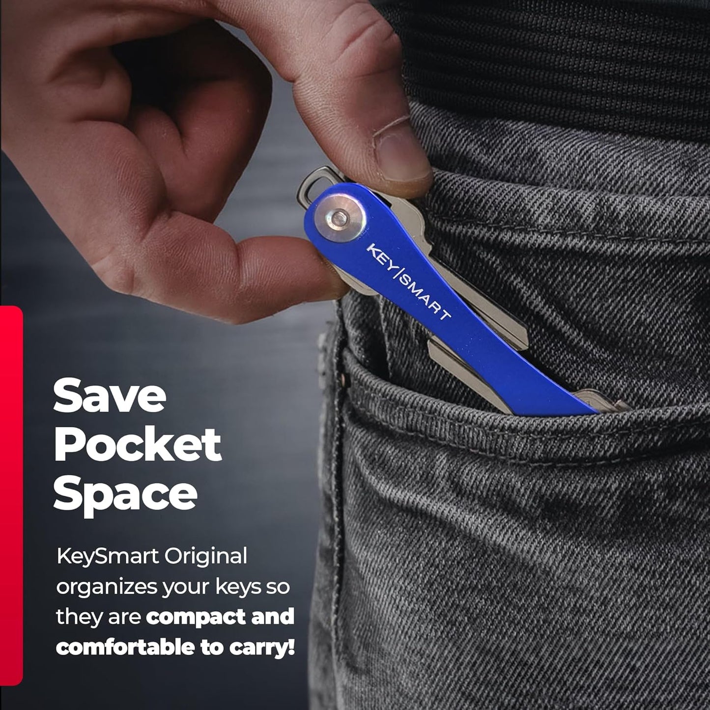 KEYSMART Key Holder for Keychain - Compact Key Organizer for Key Chain, Minimalist Clutter-Free EDC Keychains Key Ring, Blue, 14 Keys