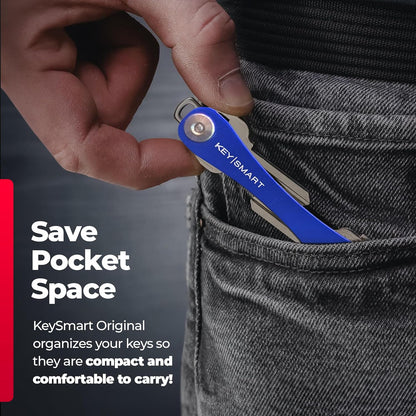KEYSMART Key Holder for Keychain - Compact Key Organizer for Key Chain, Minimalist Clutter-Free EDC Keychains Key Ring, Blue, 14 Keys