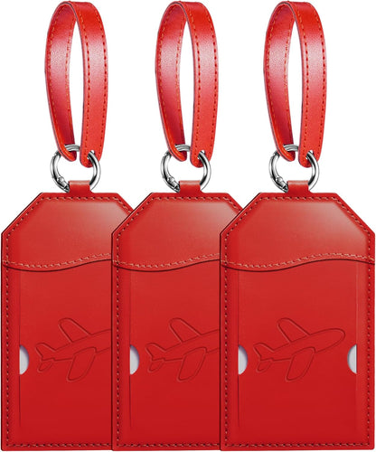 Mayski Luggage Tags for Suitcases 3 Pack Suitcase Bag Tags, TSA Approved, Metal Buckle, Bag Tags with Name ID Card Travel Essentials, Red Airplane