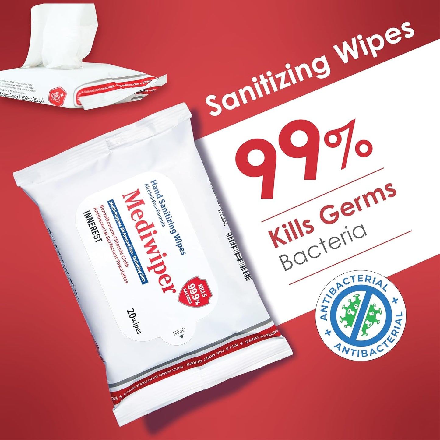 MEDIWIPER 80ct Alcohol-Free Hand Sanitizing Wipes Unscnted Wet Wipe, Hand Sanitizer (80 Wipes (80 * 1))