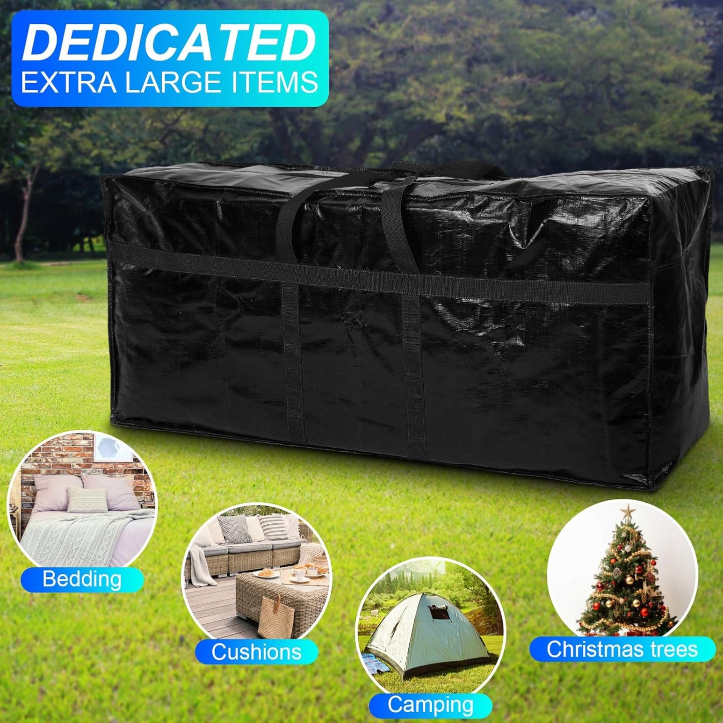 4 Pcs 66 Gallon Large Moving Bags with Zipper and Handles Foldable Storage Duffle Bags Heavy Duty Extra Large Totes for College Dorm Travel Clothes Blankets Bedding Moving (Black)