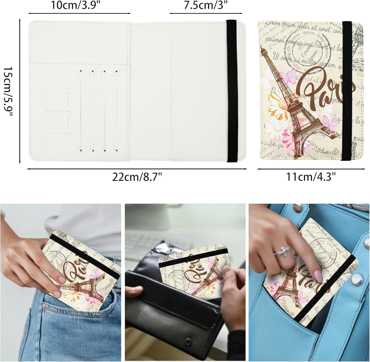Eiffel Tower Passport Holder for Women and Men PU Leather Passport Cover for Travel