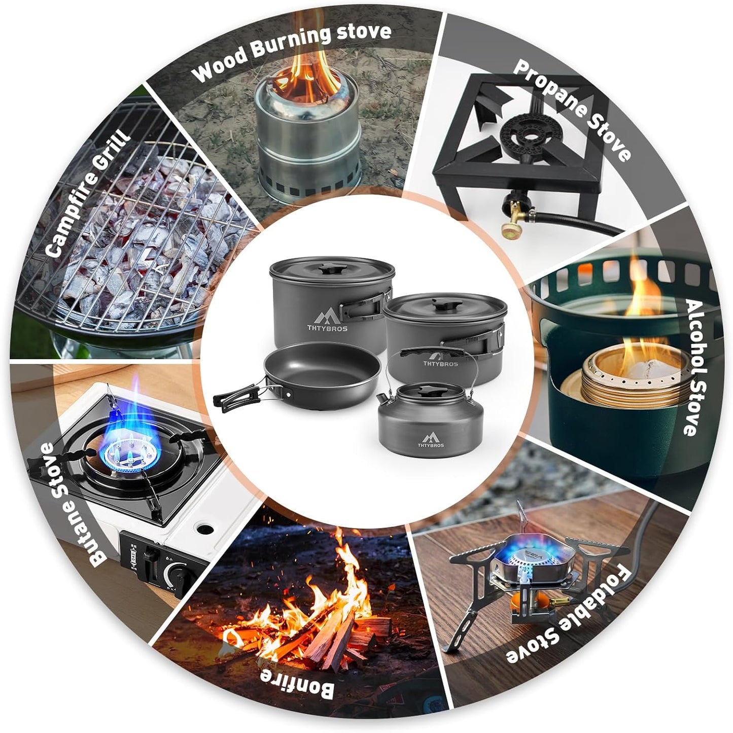 27pcs Camping Cookware Mess Kit for 2-4 People, Portable Cookware Set with Kettle, Pots & Pans, Stainless Steel Utensils, Plates, Dishware for Backpacking, Picnic, Outdoor Adventures