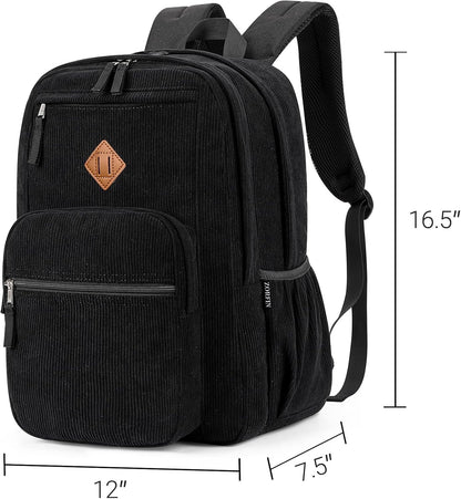 ZORFIN 26L Backpack for College, and Travel: Corduroy Bookbag - Black
