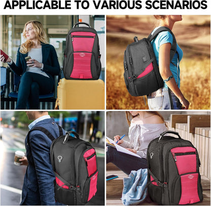 52L Extra Large Travel Backpack, 18.4 Inch Travel Laptop Backpack, Multiple Pockets 55L Carry on Backpack with USB Port, TSA Friendly Water Resistant College School Business Bag for Women, Red