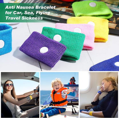 Zhanmai 12 Pairs Motion Sickness Bracelet for Kids Adults Nausea Wristbands Colorful Nausea Relief Bands for Car Sickness Pregnancy Ride Sea Flying Travel