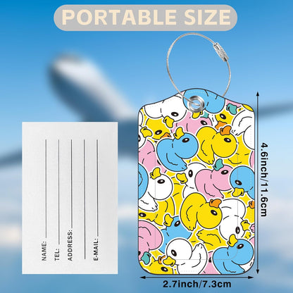 2 Pcs Cute Duck Luggage Tags for Suitcases PU Leather Baggage Tags Name ID Label with Privacy Cover and Stainless Steel Loop for Men Women Travel Bag Suitcase
