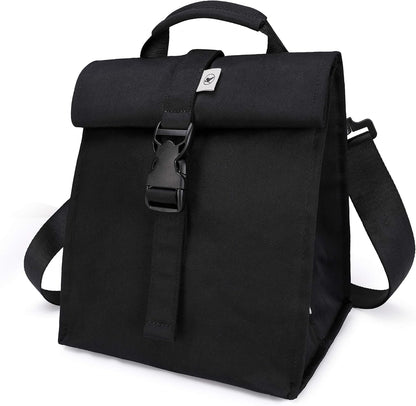 SUNNY BIRD Insulated Lunch Bag Rolltop Lunch Box for Women, Men, Adults and Teens (Black)