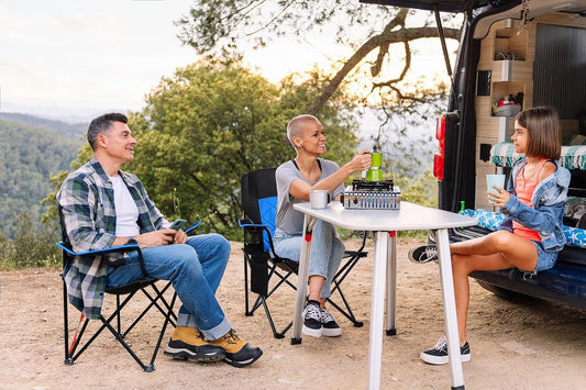 FAIR WIND Oversized Fully Padded Camping Chair, Heavy Duty Quad Fold Arm Chair Support 350 LBS with Cup Holder, Collapsible Lumbar Back Chair Portable for Outdoor, Blue