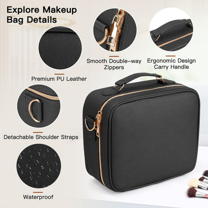 Travel Makeup Bag with LED Mirror, Cosmetic Bags for Women with Light up Mirror, Travel Essentials Makeup Organizer, Makeup Case with Adjustable Dividers and Brush Holder, 3 Color Lights