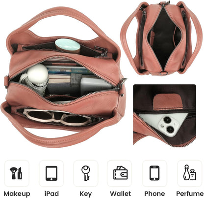 KOGTLA Genuine Leather Purses for Women, Crossbody Shoulder Bags with Top-Handle, Tote Satchel Handbags