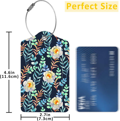 2 Pack Beautiful Floral Luggage Tags for Suitcases,Watercolor Flowers Leather Baggage Suitcases Tag Name ID Label Privacy Cover Travel Bag Tags for Women Men Boys Girls