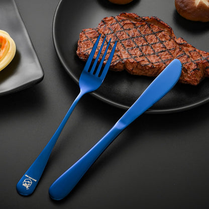 Boulder Bee | Travel Utensils Set | Reusable Camping Cutlery Set | Stainless Steel Flatware Set | Portable Silverware Set with Case | Includes Knife/Fork/Spoon/Straw/Cleaning Cloth/Case (Blue)