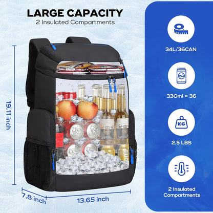 Maelstrom Backpack Cooler,36 Can Cooler Backpack,Soft Cooler Bag Insulated Leakproof,Lightweight Ice Chest Backpack,Travel Cooler Lunch Backpack for Camping,Hiking,Beach,Black