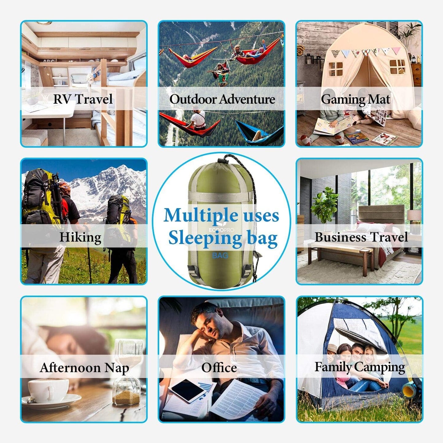 ECOOPRO Warm Weather Sleeping Bag - Portable, Waterproof, Compact Lightweight, Comfort with Compression Sack - Great for Outdoor Camping, Backpacking & Hiking-83 L x 30" W Fits Adults