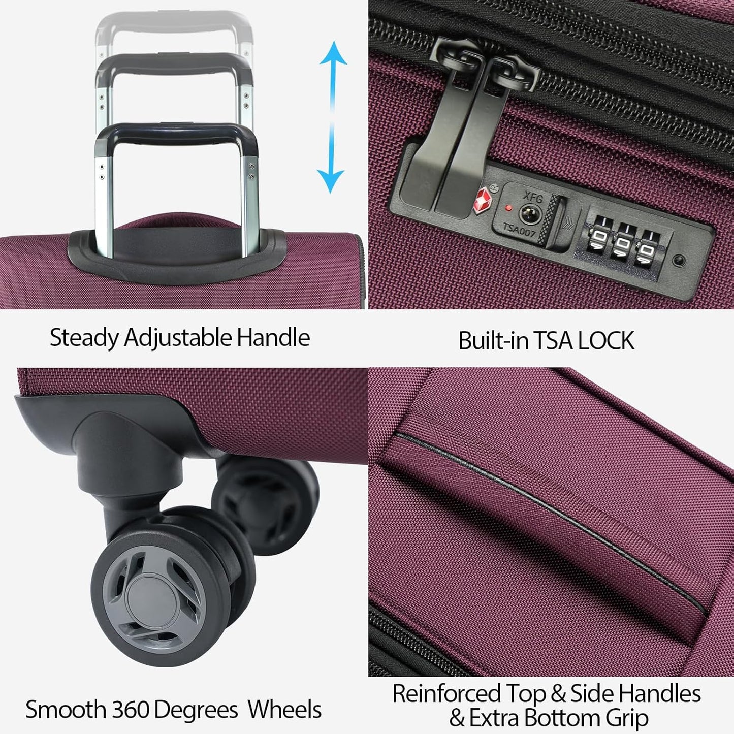 KROSER Softside Expandable Carry On Luggage with Spinner Wheels & Built-in TSA Lock, Durable Suitcase Rolling Luggage with USB Port, Carry-On 20-Inch, Burgundy