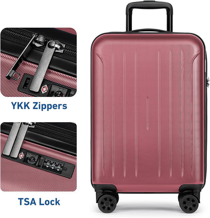 KYME Suitcase Hardshell With Double Spinner Wheels, PC+ABS TSA Lock Travel Luggage (Berry Red, 20" Carry On)