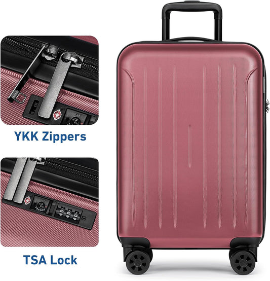KYME Suitcase Hardshell With Double Spinner Wheels, PC+ABS TSA Lock Travel Luggage (Berry Red, 20" Carry On)