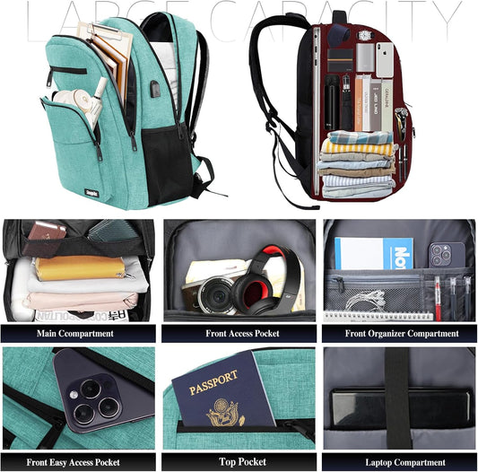 Backpack for Women Men, School Backpack for Boys Girls Teens, 15.6 Inch Laptop Backpack with USB Port, College Middle High School Bookbag, Water Resistent Business Mochila para hombre, Cyan