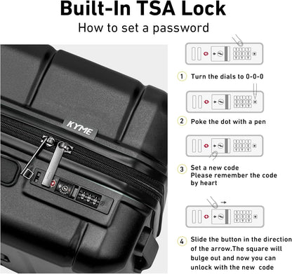 KYME Luggage Sets 2 Piece Hardshell 22"/26" Suitcase with Spinner Wheels Hardside Suitcases Sets with TSA Lock Lightweight Travel Luggage Set with Cup Holder for Women Men Black