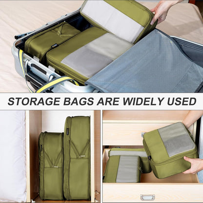 4 Set Compression Packing Cubes for Travel, Suitcases and Backpack Space Saving Organizers (Army Green)
