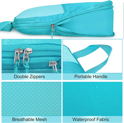 8 Set Compression Packing Cubes Travel, Lightweight Expandable Travel Cubes Suitcase Organizer for Carry On Luggage Suitcase, Turquoise