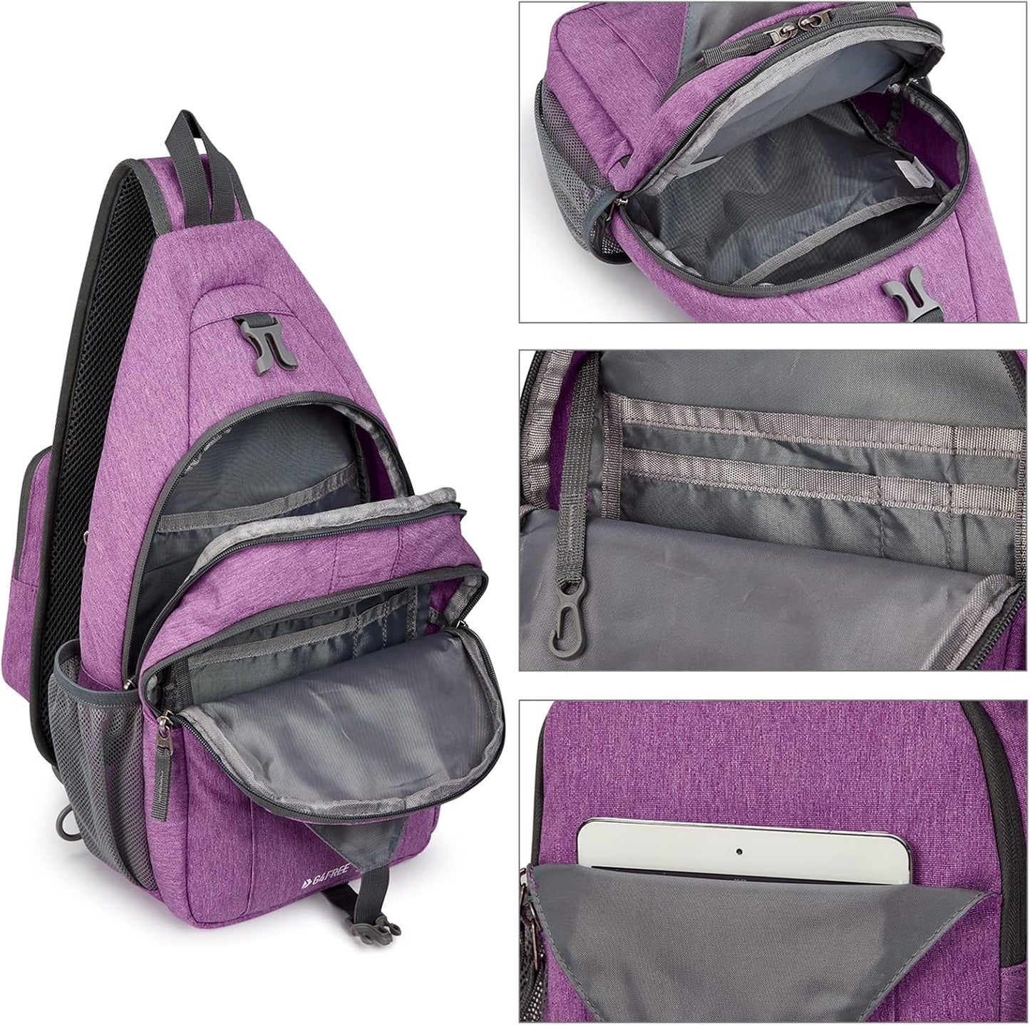 G4Free Sling Bag RFID Blocking Sling Backpack Crossbody Chest Bag Daypack for Hiking Travel(Light Purple)