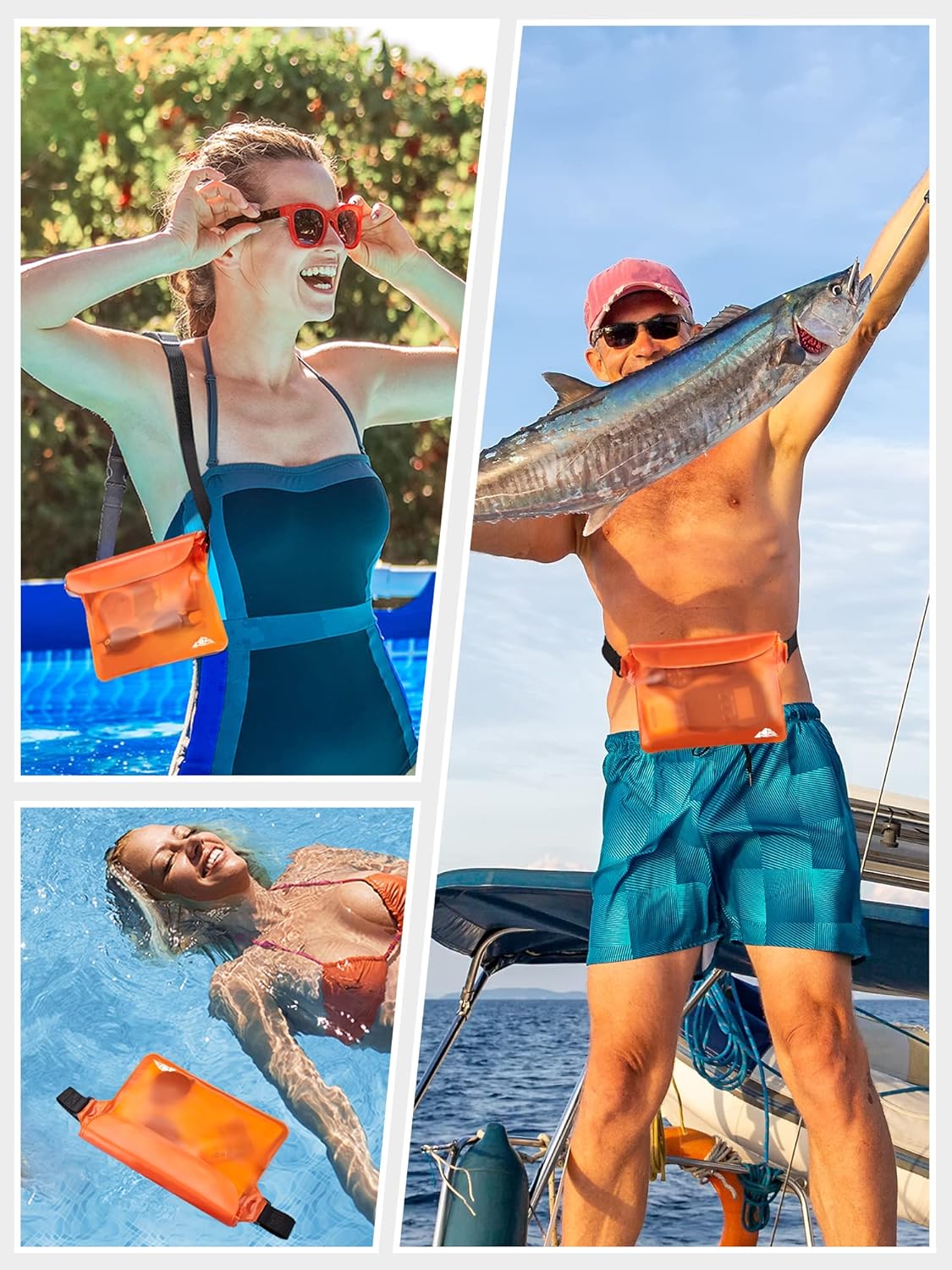 HEETA Waterproof Fanny Pack, Waterproof Pouch Dry Bag 2/3/4 Pack for Phone Passport Purse, Adjustable Waist Strap for Swimming Kayaking Boating Paddle Board Accessories Cruise Beach Camping Essentials