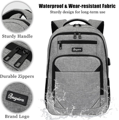 Travel Laptop Backpack for men women, School Backpacks for teen boys 15.6 Inch Durable Water Resistant Anti Theft Bookbag with USB Charging Port, College High School Business Computer Bookbags, Grey