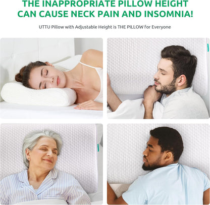 UTTU Cervical Pillow for Neck Strain Relief, Memory Foam Neck Pillow for Sleeping, Adjustable Orthopedic Sandwich Pillow, Contour Cooling for Side Back Stomach Sleeper, Large(27.6"×15.7"×5.2"/4.5")