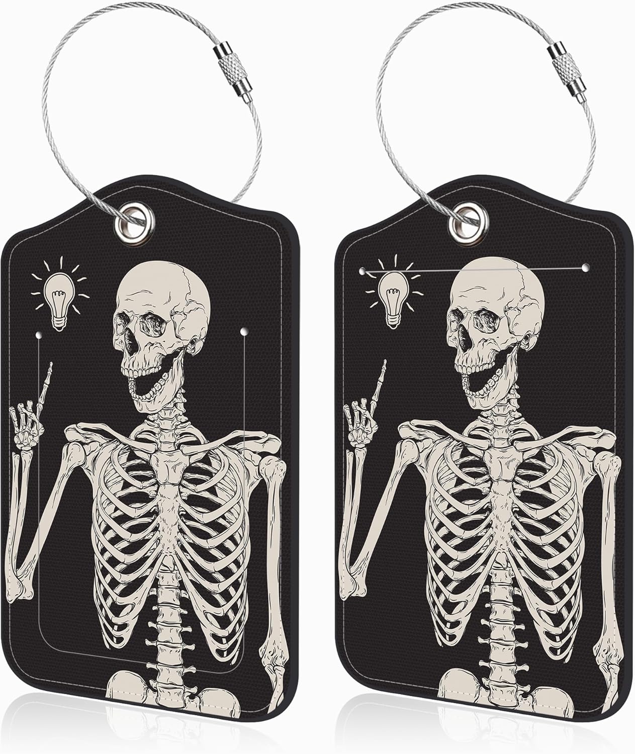 2 Pcs Human Skeleton Luggage Tags for Suitcases PU Leather Baggage Tags Name ID Label with Privacy Cover and Stainless Steel Loop for Men Women Travel Bag Suitcase