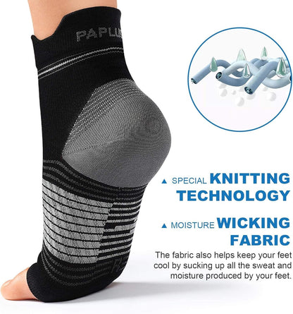 Plantar Fasciitis Sock (6 Pairs) for Men and Women, Compression Foot Sleeves with Arch and Ankle Support (Black, Gray, White, Large)