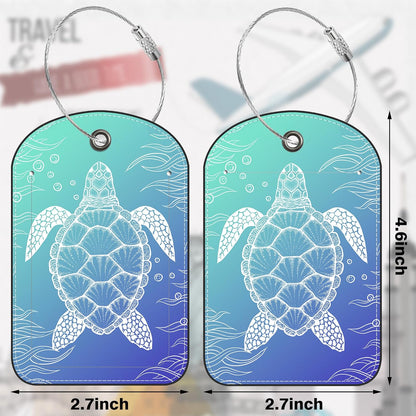 2 Pack Luggage Tag for Suitcase Turtle Leather Suitcase Tags with Privacy Name ID Label and Stainless Steel Loop for Travel Bag