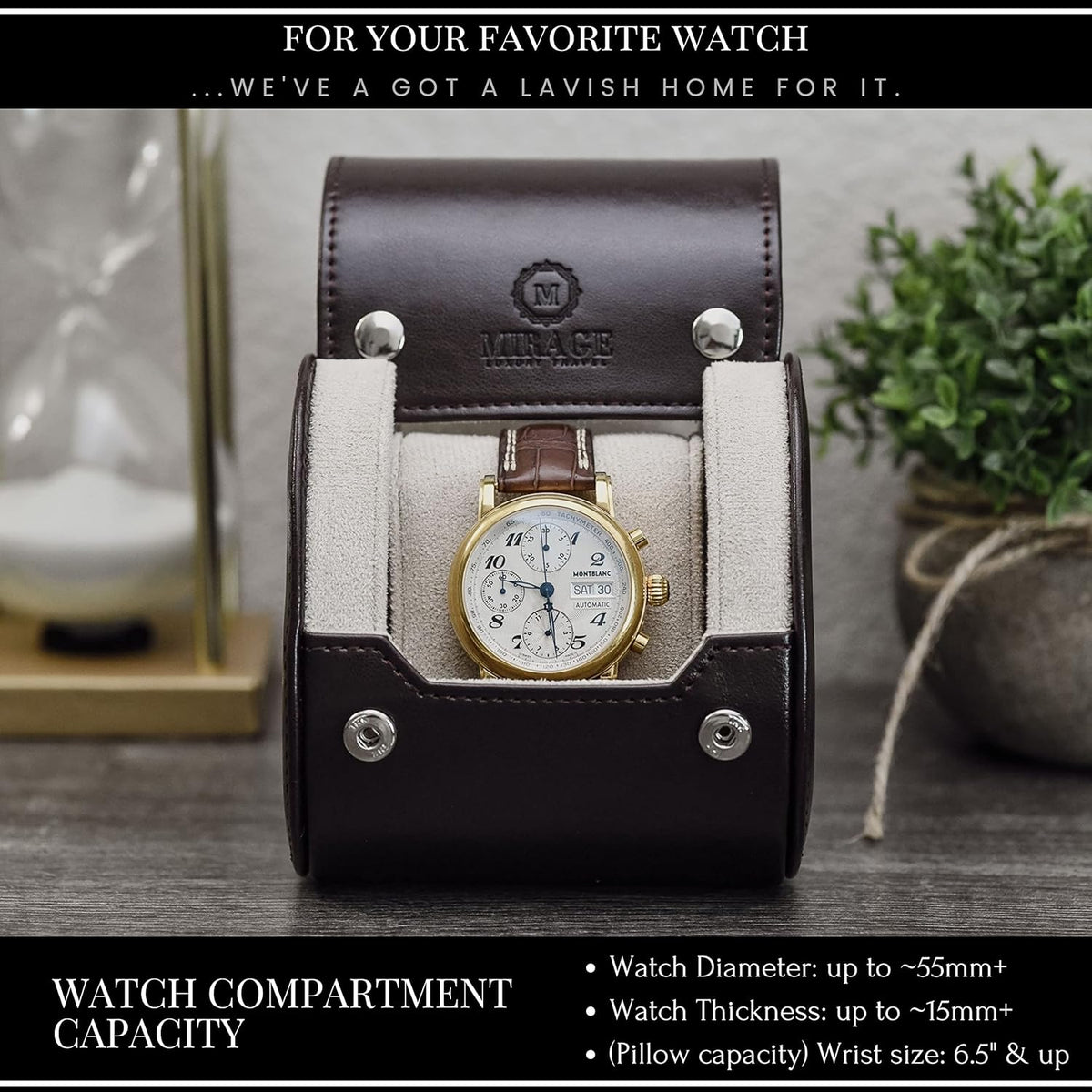Brown/Ivory - 1 Watch Travel Case for Men - Single Watch Case Storage - Gift Idea Travel Accessory - Espresso Brown/Ivory - Mirage Watch Roll Cases Vegan Leather