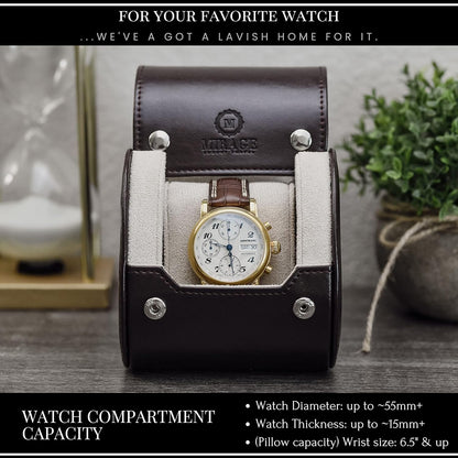 Brown/Ivory - 1 Watch Travel Case for Men - Single Watch Case Storage - Gift Idea Travel Accessory - Espresso Brown/Ivory - Mirage Watch Roll Cases Vegan Leather