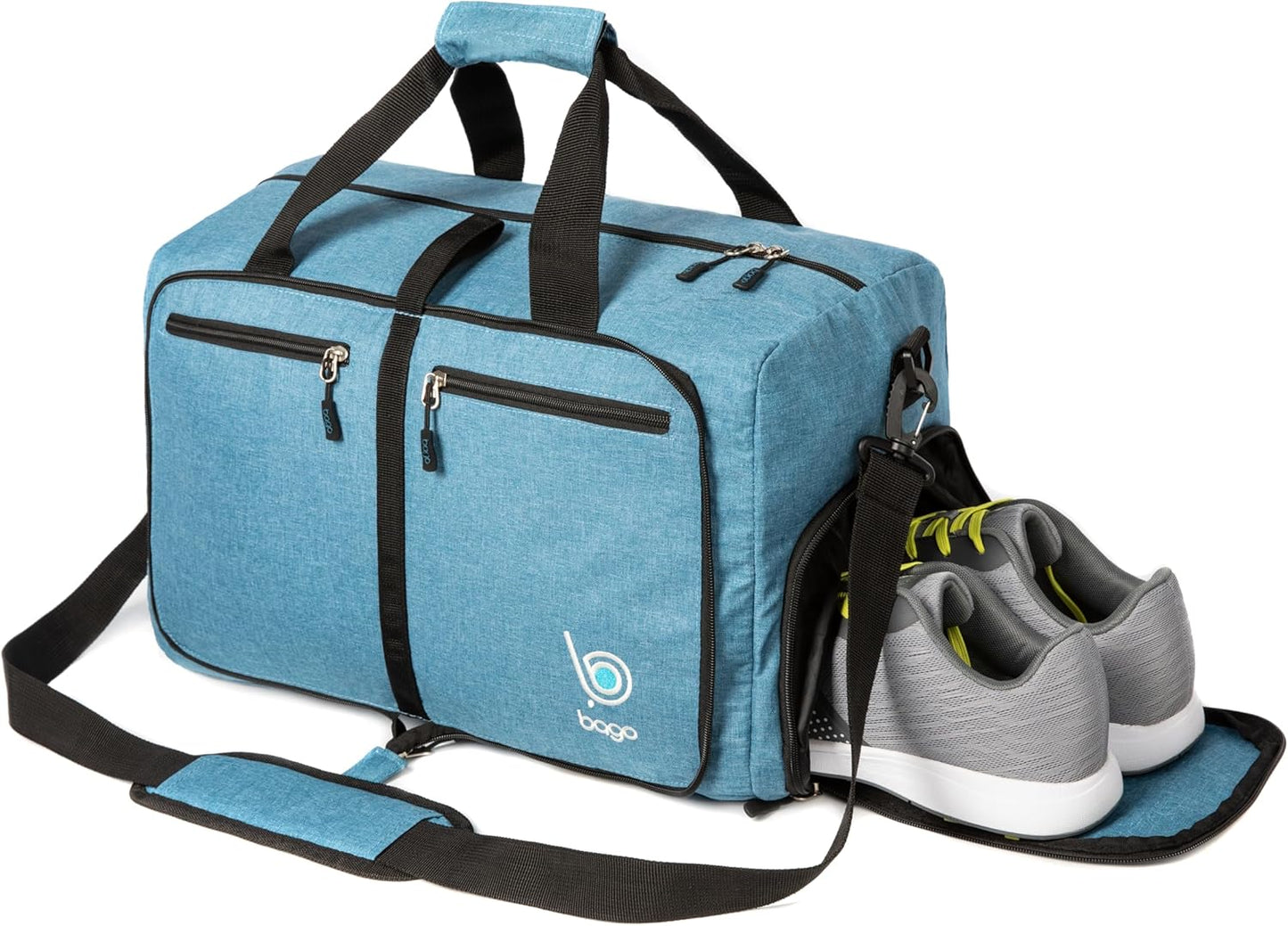 Bago Large Foldable Duffel Bags for Traveling Women & Men - 80L Packable Duffle Bag for Travel with Shoe Compartment - Water Repellant, Heavy Duty, Lightweight Folding & Collapsible (SnowBlue)